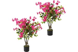 Howngyesimu 2 Pack Artificial Bougainvillea Tree, 3FT Faux Silk Floral Tree Bougainvillea Plant with Flowers in Plastic Pot for Home Office Garden Indoor Outdoor Decor
