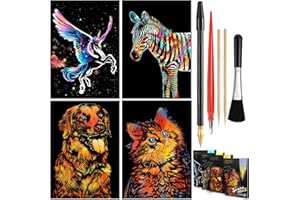 MeowHaus Scratch Art Rainbow Painting Paper Animal, DIY Crafts Womens Hobbies Engraving Art Scratchboard for Adult & Kids, Birthday Gift Set 16 x 11.2 inch 4 Sheets (CatDogZebraUnicorn)