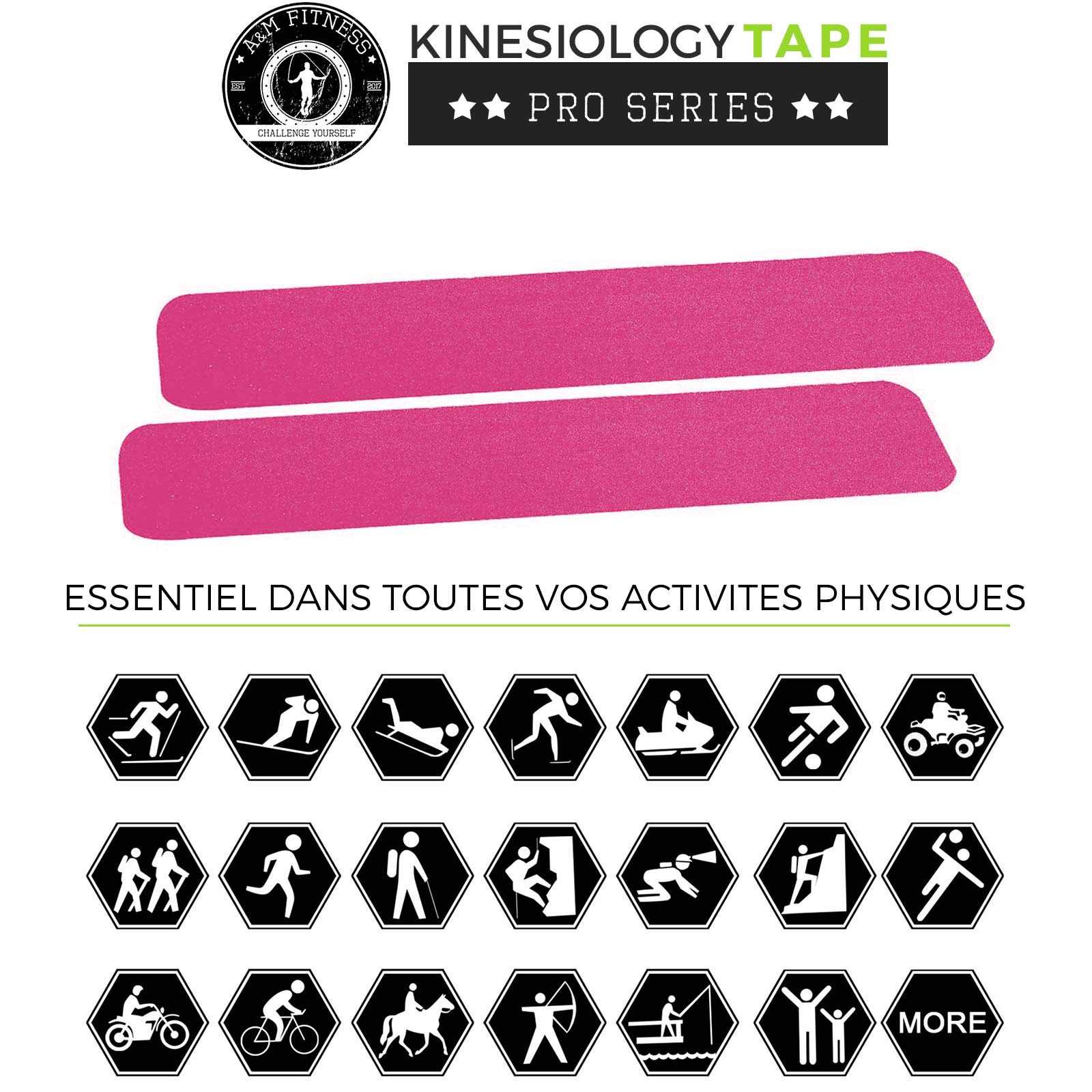 Bande de Kinesiologie Prédécoupée, Kinesio Tape pour Soutien Musculaire et Articulaire, Bande Médicale Strapping Professionnelle 2 Rouleaux de 5cm x 5mètres, Rose