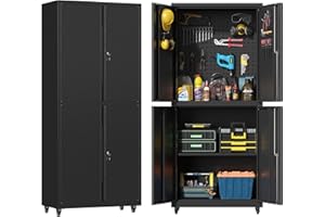 KOOYON Metal Cabinet with Wheels,72.8" H Rolling Tool Storage Cabinet with Locking Doors and Adjustable Shelves,Garage Organization Cabinets,Lockable Storage Cabinet on Wheels for Garage,Warehouse (Black)