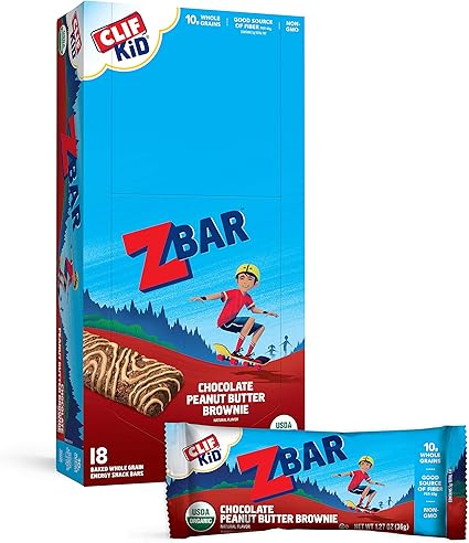Amazon Com Clif Kid Zbar Organic Granola Bars Chocolate Peanut Butter Brownie Non Gmo Organic Lunch Box Snacks 1 27 Ounce Energy Bars 18 Count Health Personal Care