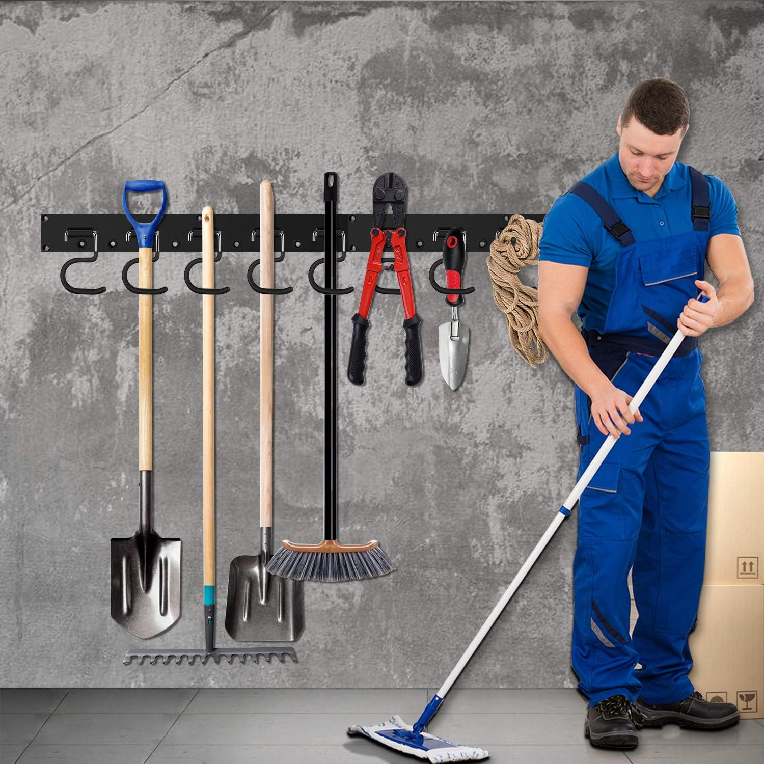 64 Inch Garage Hooks Tool Organizer Wall Mounted, Adjustable Storage System Wall Organizer for Garden Tools, Heavy Duty Tool Hanger for Rake, Mop, Broom and Yard Tools - - 