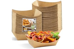 Kucoele 100 Pack 1lb Kraft Paper Food Trays, Disposable Paper Nacho Trays Hot Dog Trays Taco Holders Food Serving Boats for Nachos, Tacos, Fries, BBQ, Snacks, Popcorn