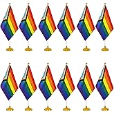 WXTWK 12 Pack Progress Pride Rainbow Desk Flag Small Mini Gay LGBT Table Flags With Stand Base,Rainbow Mardi Gras Festival Events Celebration Decorations