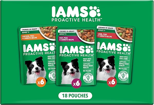 IAMS Proactive Health Adult Wet Dog Food Variety Pack, 3.5 oz. Pouch, (18 Count)