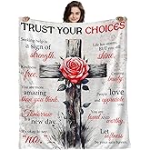 Dormirpilow 50"x70" Inspirational Gifts for Women, Extra Large White Trust Your Choices Blanket, Supportive Plush Throw with Rose & Elegant Motif, Spiritual Self Care Package for Mom Sister Friend