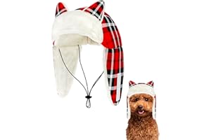 PET SHOW Dog Trapper Hat Winter Hat for Small Dogs Christmas Warm Fleece Aviator Hats with Ear Flaps Adjustable Outdoor Boy Puppy Pet Pilot Costume Cap S-Red Plaid/Without Ear Holes