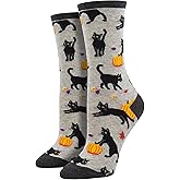 Socksmith Women's Black Cat Halloween Crew Socks, Light Grey Heather