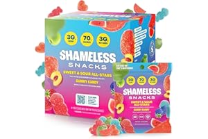 Shameless Snacks Sweet & Sour All-Stars, Sour Gummy Candy Variety Pack, Healthy, Vegan, Gluten-Free, Low Sugar, Fruit Snacks, Red Raspberry, Watermelon, Peach, Green Apple, Blue Raspberry, 6 Pack