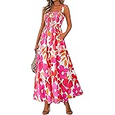 PRETTYGARDEN Womens Summer Dresses Floral Sleeveless Smocked Maxi Dress Boho Spaghetti Strap A Line Flowy Beach Long Sundress