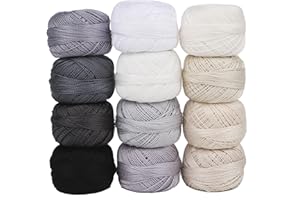 AMOHilos Size 8 Double Mercerized Egyptian Long Staple Cotton Pearl Thread 12 Gradient Colors per Box 5 Grams Ball Rainbow Color Embroidery Thread for Crochet Cross Stitch Hand Embroidery (12Q)