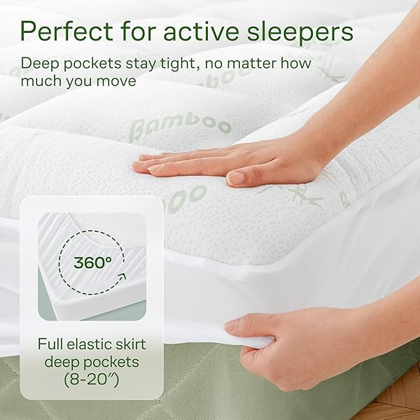 NIAGARA SLEEP SOLUTION ULTRA SOFT TWIN SIZE MATTRESS TOPPER – RAYON DERIVED FROM BAMBOO PILLOW TOP MATTRESS PAD FOR BACK PAIN RELIEF – NATURALLY COOLING FOR HOT SLEEPERS, GREEN