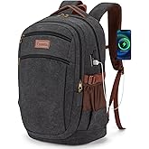 Tzowla Vintage Canvas Laptop Backpack for Men and Women,College Travel Work Rucksack with USB/Type-C Charging Port,Lightweight Bookbag Hiking Casual Daypack Backpacks Fit 15.6 Inch Notebook(Black)