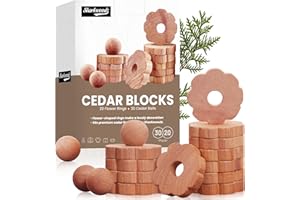 SHARKWOODS 50 Cedar Blocks for Clothes Storage, Cedar Wood Flowers Rings Cedar Balls 100% Natural Aromatic Cedar Accessories for Closets & Drawers (50 Pack-Flower Rings & Balls)