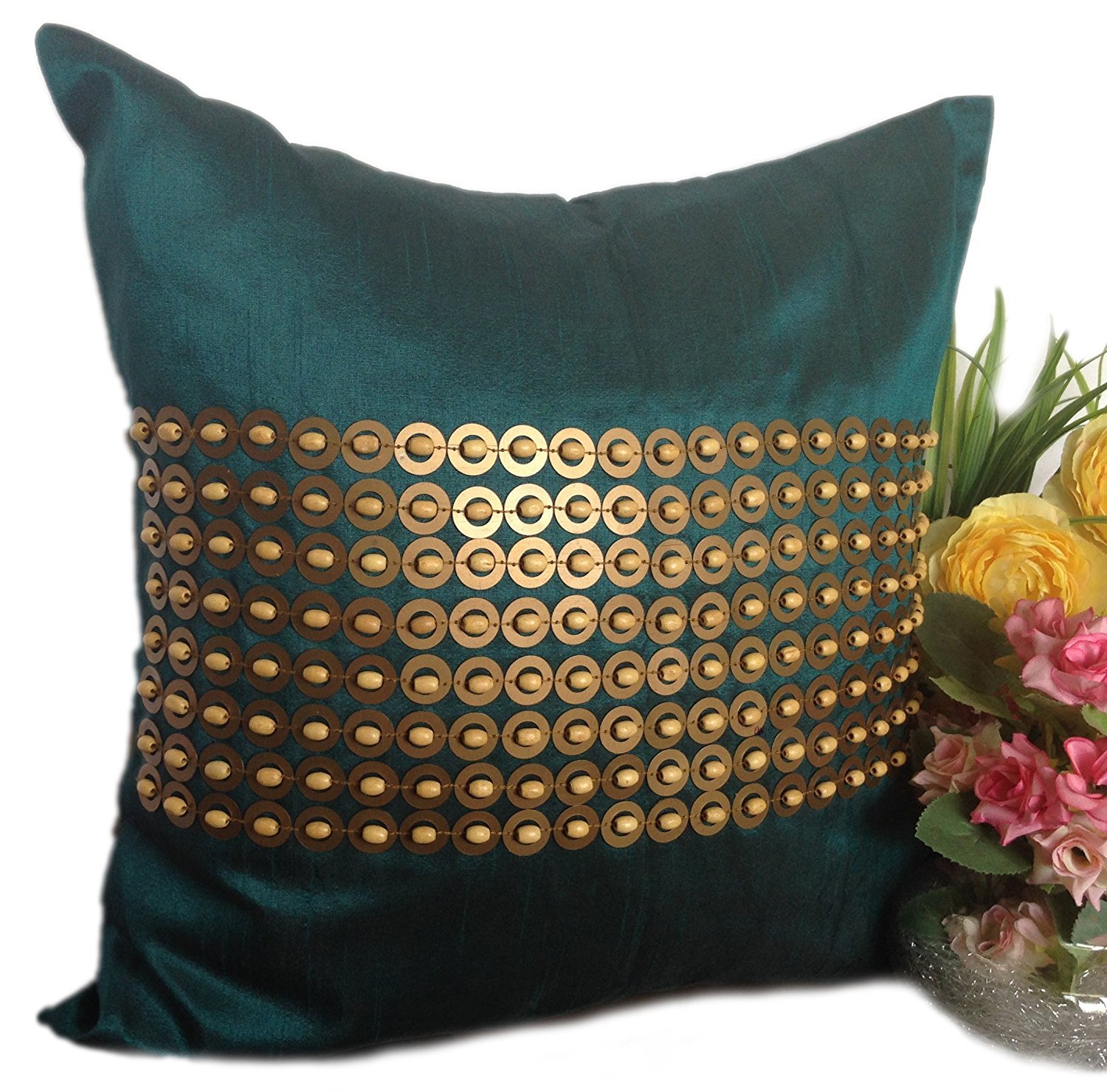 Buy The White Petals Dark Teal Gold Euro Sham Euro Sham Cover With