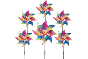HADEEONG 6Pcs Sparkly Wind Spinners for Yard and Garden, Lawn Yard Decorations Colorful Pinwheels 9.4in Reflective Whirligigs Windmill to Scare Birds (Rainbow)