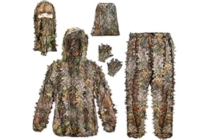 ELJGKKL Ghillie Suit, Kids and Adult 3D Leafy Suit for Hunting, Hunting Gear Including Hunting Clothes, Hunting Gloves, Leafy Face Mask and Bag