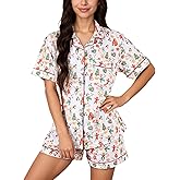 Zuafy Women's Pajamas Set Button Down Ladies Summer Pajamas Monkey Printed Sleepwear Short Sleeve 2 Pc Pjs for Birthday Gift