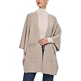 PULI Womens Open Front Shawl Wraps with Pockets Oversized Casual Knit Travel Shawls for Fall and Winter