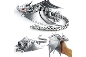 LehuoMaker 3D Printed Dragon with Wings, Fidget Dragon Toys, 3D Printed Animals, Flexible Articulated Winged Crystal Dragon Model,Home Office Decor Desktop Pet(Silk Silver)