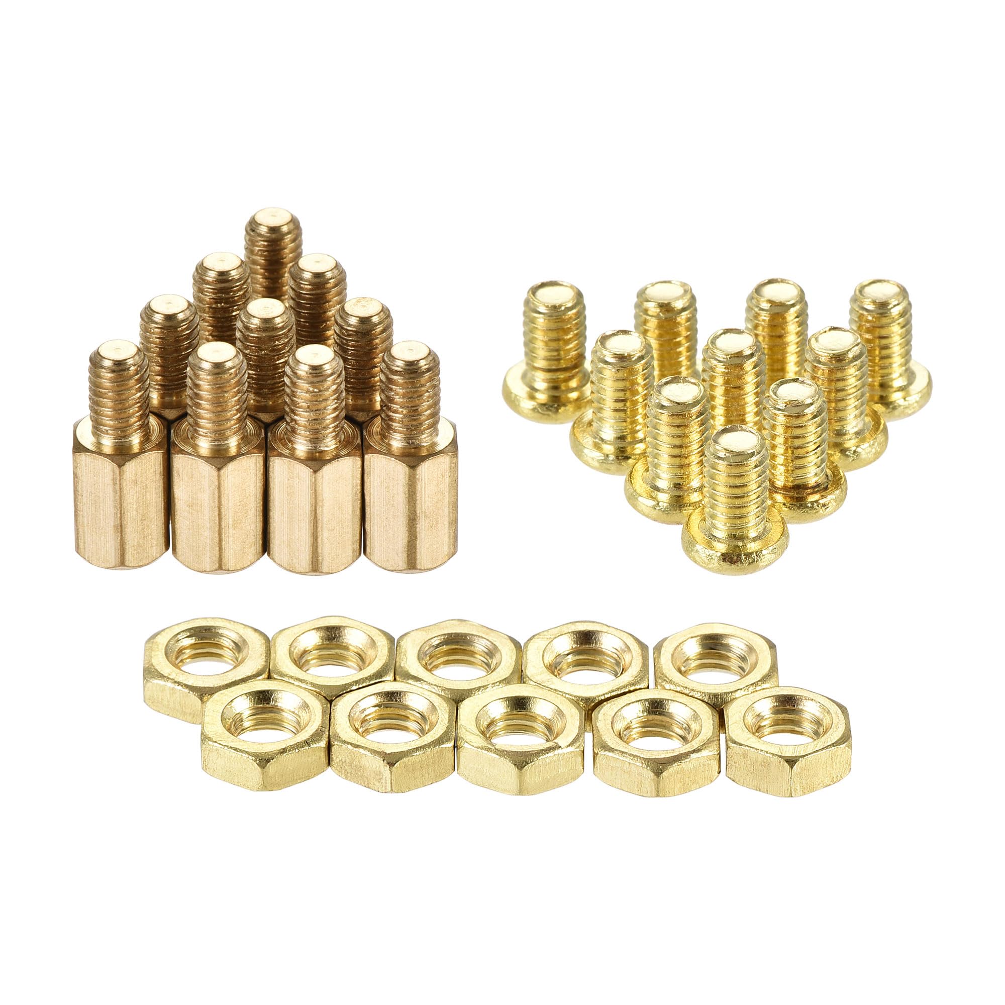 sourcing map M4 Hex Brass Standoff Spacer 9mm+6mm Male-Female Threaded Pillar Screw Nut Kit for PCB Motherboard Computer Circuit Board, 10 Sets — image 1
