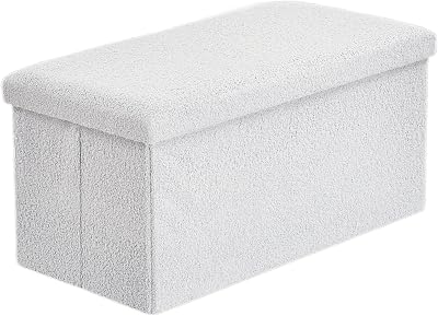 Home Republic Storage Ottoman Padded Foldable Bench 76x38 Boucle White