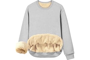 lcziwo Women's Sherpa Lined Sweatshirt Fleece Crew Neck Long Sleeve Pullover Thermal Casual Comfort Winter Warm Tops