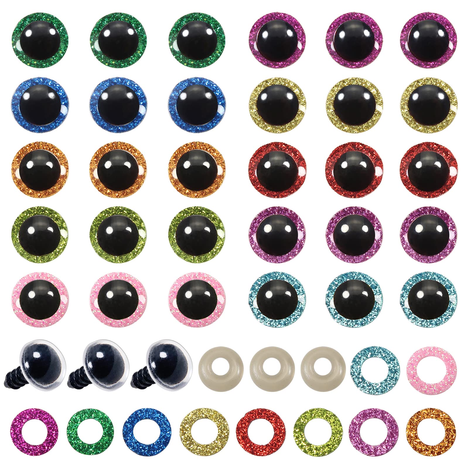 Toaob 60 Pieces Doll Eyes Safety Eyes and Nose Set 18mm Colourful with Washers for Doll Puppet Plush Toy Craft Eyes
