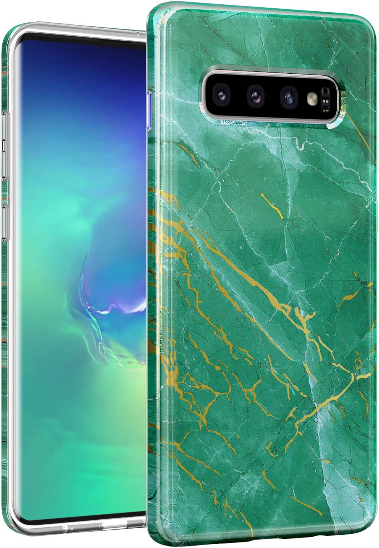 Hekodonk Compatible Galaxy S10 Plus Case Marble Design Clear Bumper TPU Soft Rubber Silicone Shockproof Protective Flexible Anti-Scratch Cover Case for Samsung Galaxy S10 Plus- Green