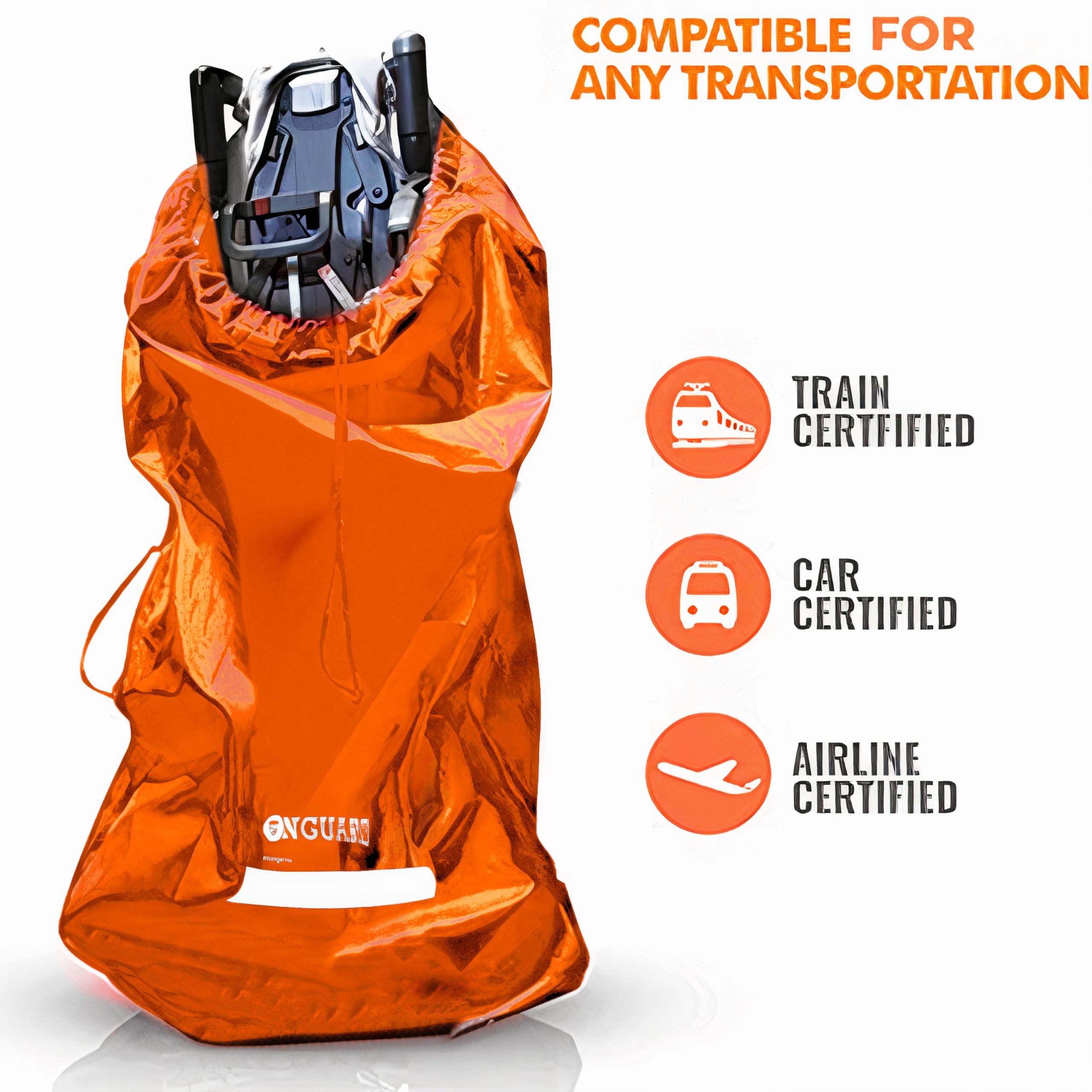 ONGUARD Waterproof Single and Double Stroller Bag for Airplane - Travel Stroller Cover for Air Travel and Storage - Gate Check Bag Backpack- Baby Airplane Essentials - Orange