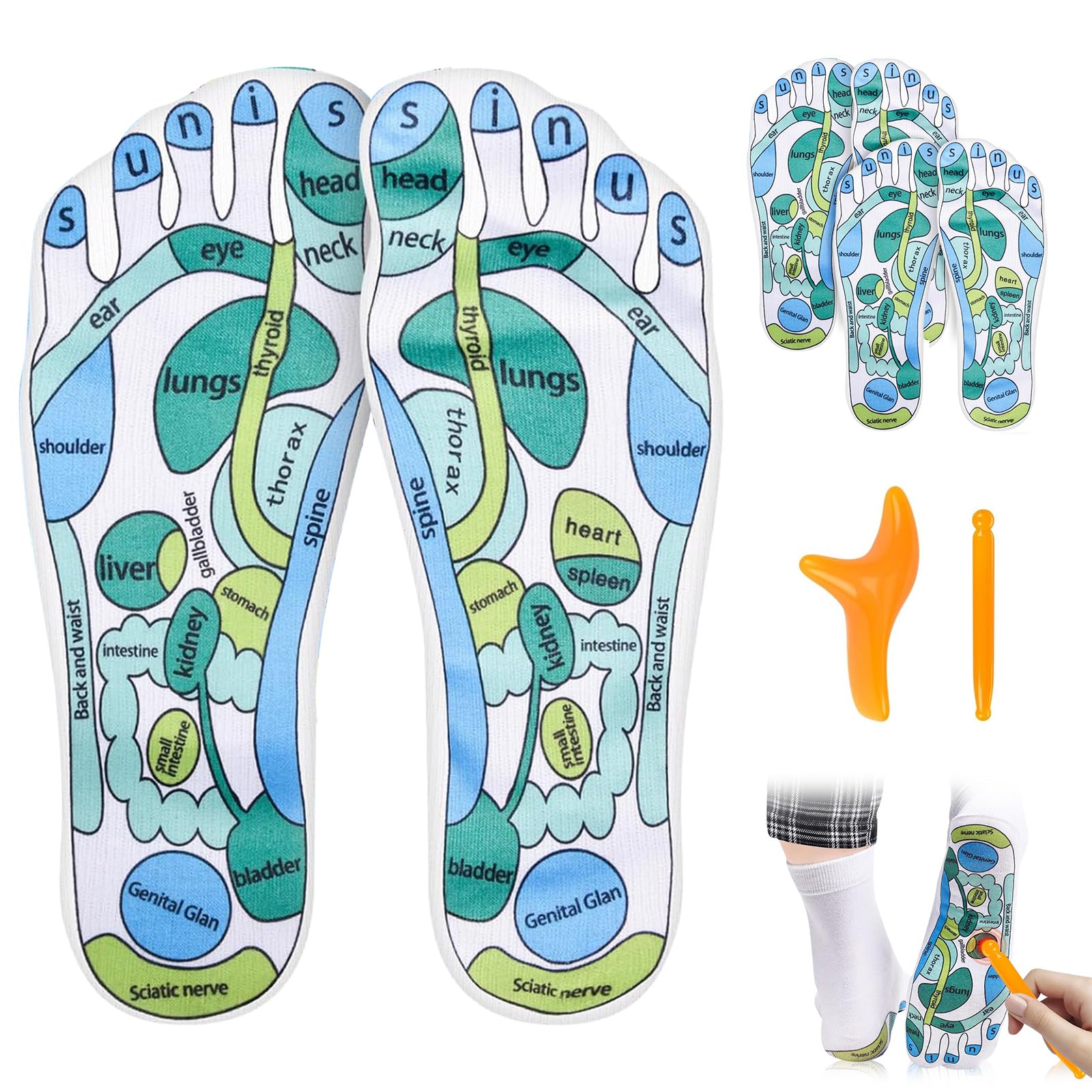 2 Pair of Reflexology Socks with Massage Tool, Acupressure Sock Pen Massage Tools for Men and Women, Foot Pain Relief Remedy for Foot Massage Acupressure Socks Set (One Size Fits All)