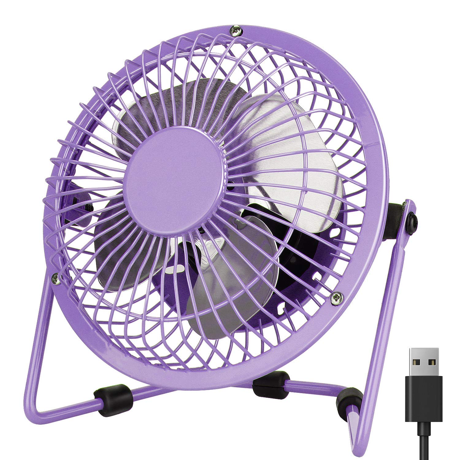 Mini Desk Fan, PEYOU 4 Inch Mini USB Portable Fan－3.6 ft USB Cable－Personal Metal Table Fan Powered by Computer,Laptop,Power Bank Fan－360° Adjustable Operation Fan for Office,Home,Traveling(Purple)