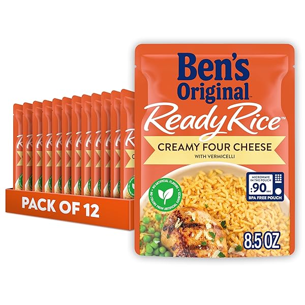BEN’S ORIGINAL READY RICE CREAMY FOUR CHEESE FLAVORED RICE, EASY DINNER SIDE, 8.5 OZ POUCH (PACK OF 12)