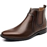 Holy dove Mens Brown Chelsea Dress Boots, Slip-On Ankle Boots, Genuine Leather Casual Boots for Men, Size 9