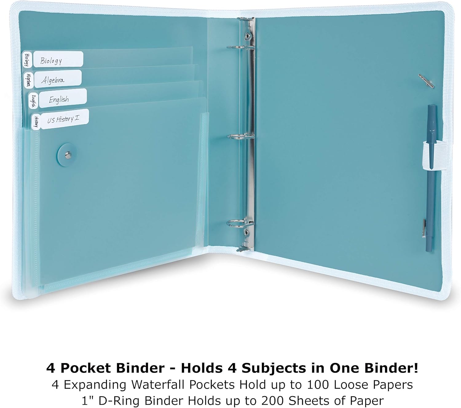 DocIt 4 Pocket Binder, Multi Pocket Folder and 1-inch 3 Ring Binder, Perfect for School, Office and Project Organization, Holds 300 Letter Size Papers, Blue (00939-BL) : Office Products