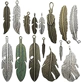 Samanter 100g Feather Charms Collection - Antique Silver Bronze Patina Big Goose Bird Plume Plumage Pinion Wing Feather Metal Pendants for Jewelry Making DIY Findings (HM17)