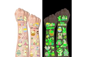 OOMLOID 110 Styles Luminous Easter Tattoos Party Favors for Kids, Temporary Tattoos Egg Decorating Gifts Treats Decorations Supplies Easter Basket Stuffers for Kids Teens Boys Girls