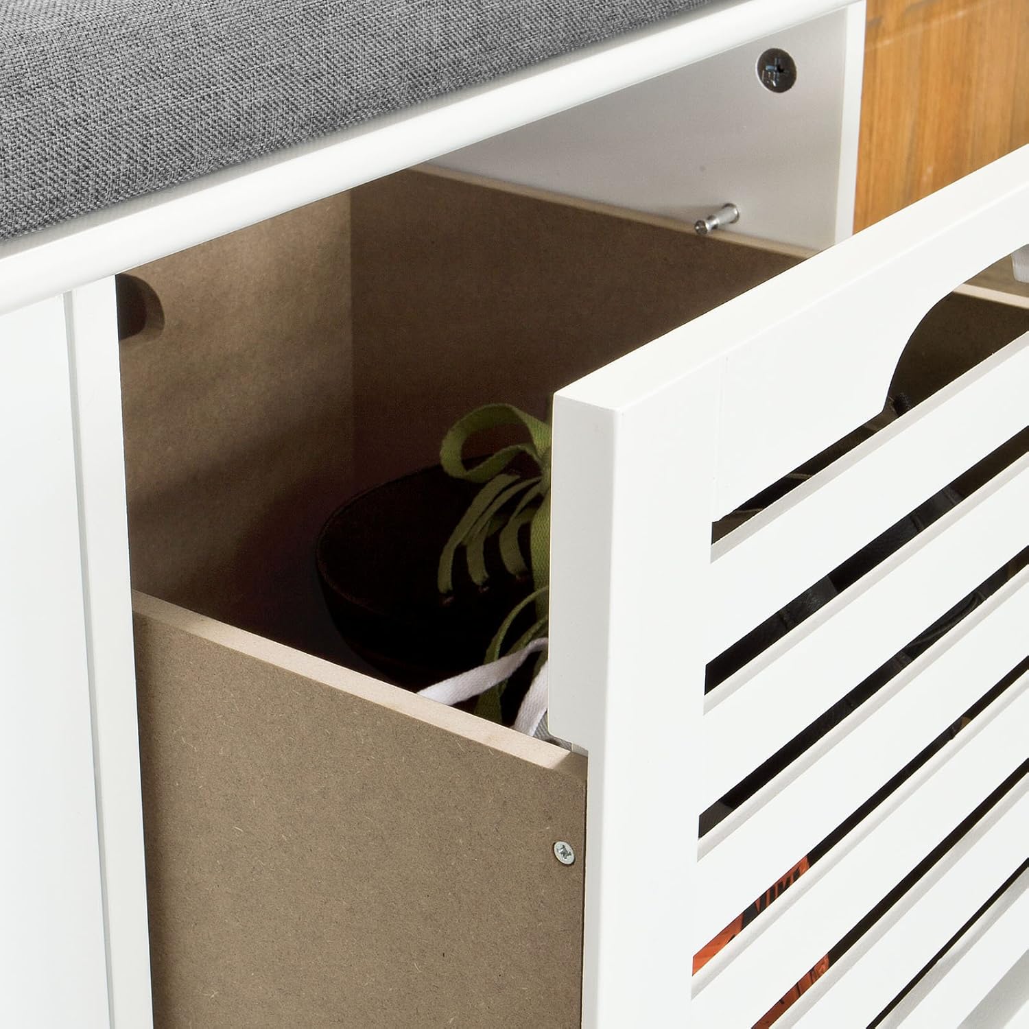 Haotian FSR23-K White Storage Bench with 2 Drawers & Removable Seat Cushion, Shoe Cabinet Shoe Bench (White): Kitchen & Dining