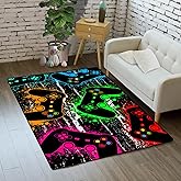 Gamer Area Rug for Dining Room Kids Room Green Hand Drawn Gamepad Teens Rugs Floor Carpet for Living Room Planet Stars Gaming Black Game Yoga Mat Bedroom Gamer Rugs Home Decorative, 3'x5'