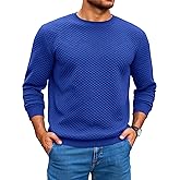Runcati Mens Crewneck Sweatshirts Quilted Diamond Textured Pullover Long Sleeve Casual Fashion Sweatshirt