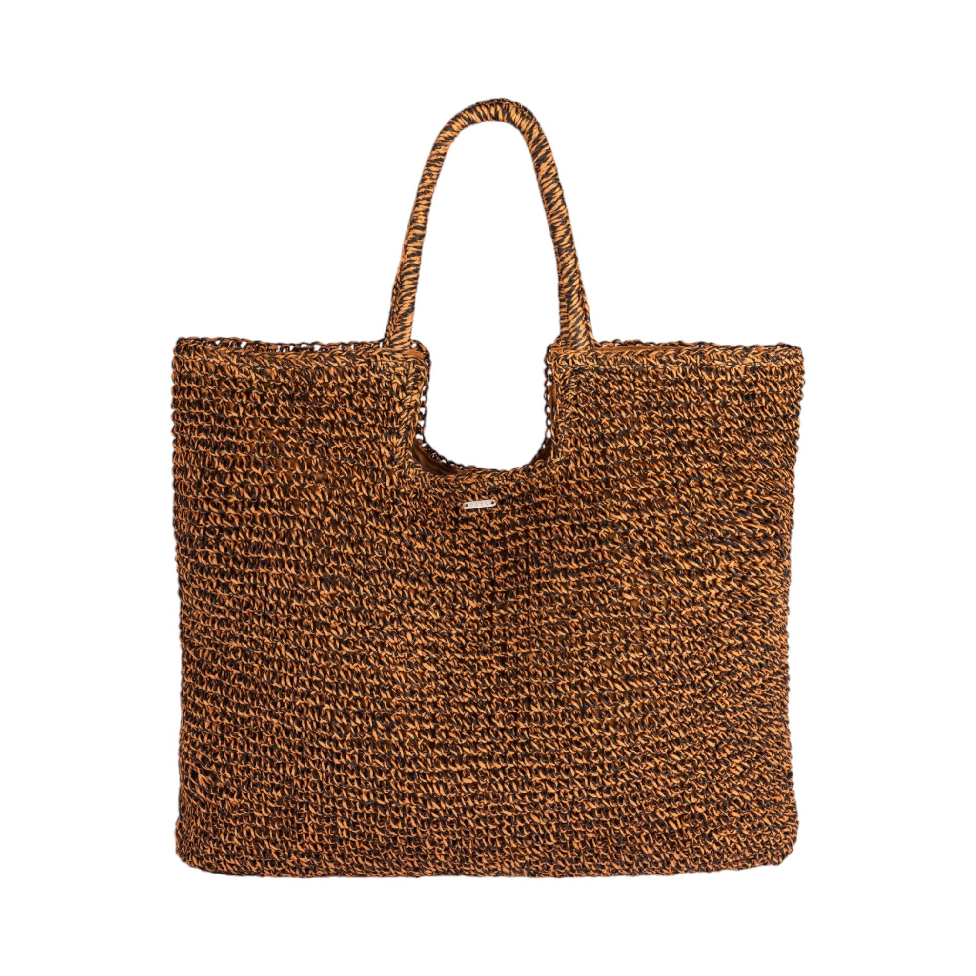 Roxy Large Capacity Lightweight Causal Woven Straw Jute Beach Tote Bag, Coconut Pie-Anthracite