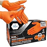MED PRIDE Maxx Strength Nitrile Industrial Orange Gloves, 8 Mil Thick - Diamond Texture Disposable Heavy-Duty, Tear-Resistant