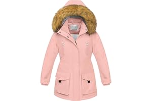 CREATMO US Girl's Sherpa Long Winter Coat Thicken Warm Parka Durable Waterproof Puffer Ski Jacket