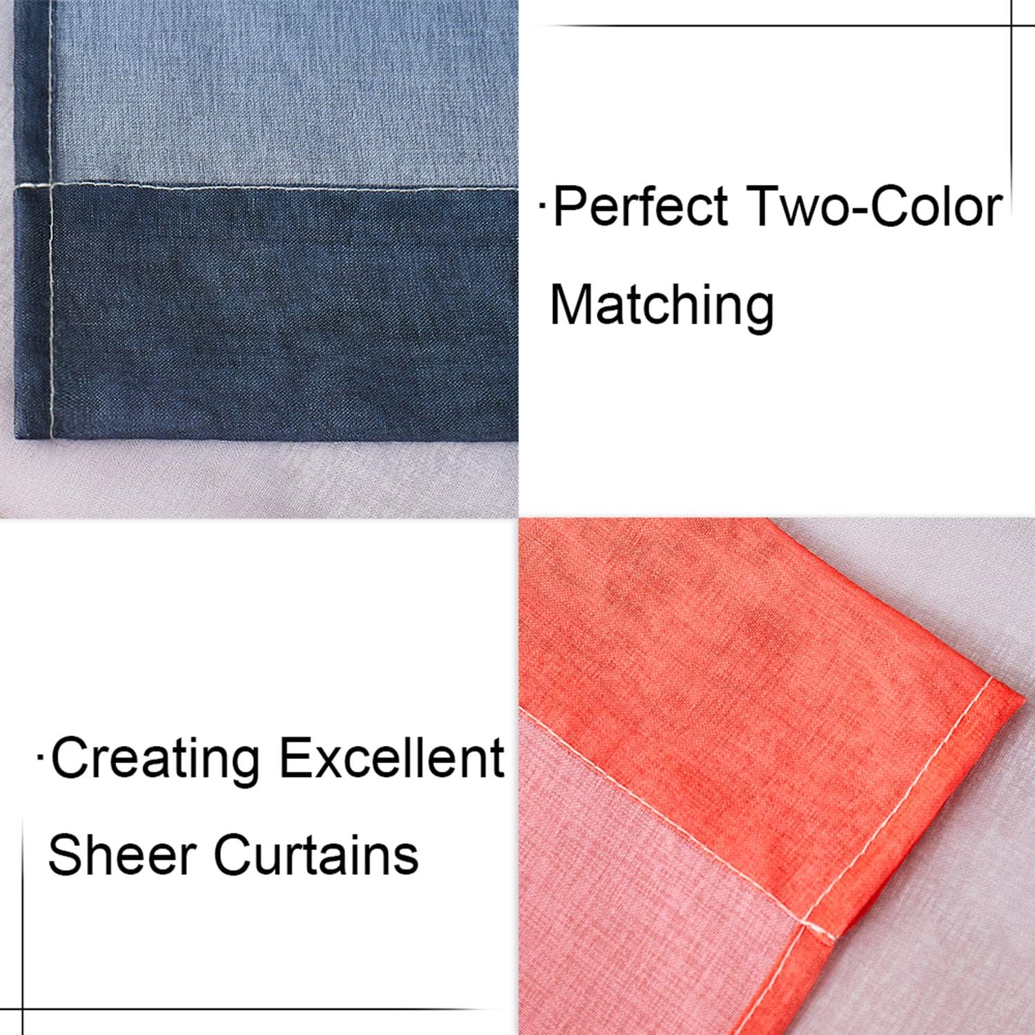 Faux Linen Ombre Sheer Curtains Coral and Black 2 Tone Reversible Rod Pocket for Bedroom Living Room, Privacy and Light Filtering Semi Sheer Gradient Window Curtain Pair, Set of 2 Panels: Kitchen & Dining