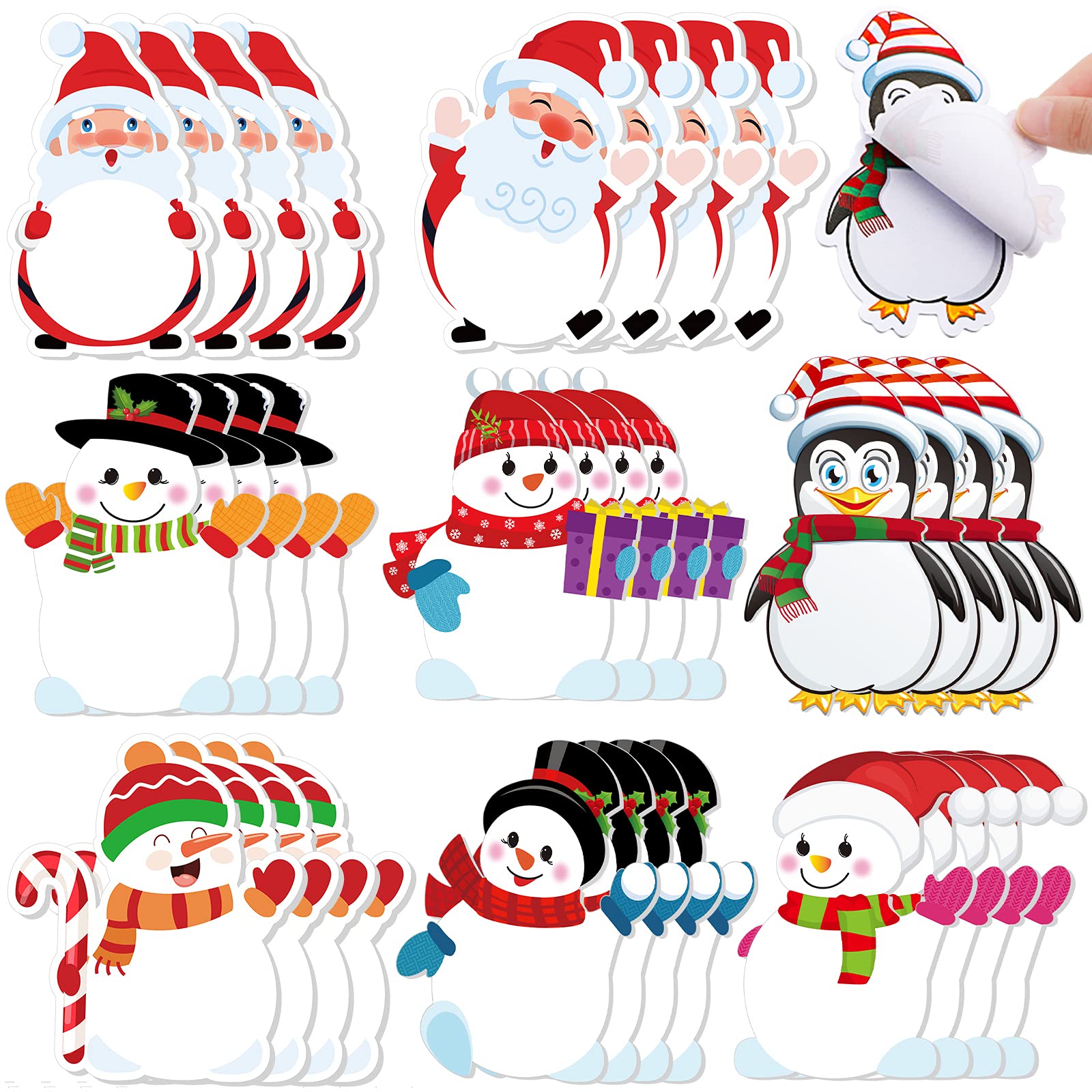 Outus 32 Pieces Christmas Notepad Winter Theme Self Sticky Notes Holiday Memo Notes for Work Study Decoration Present, Christmas Elements 8 Styles (Snowman Santa Penguin)