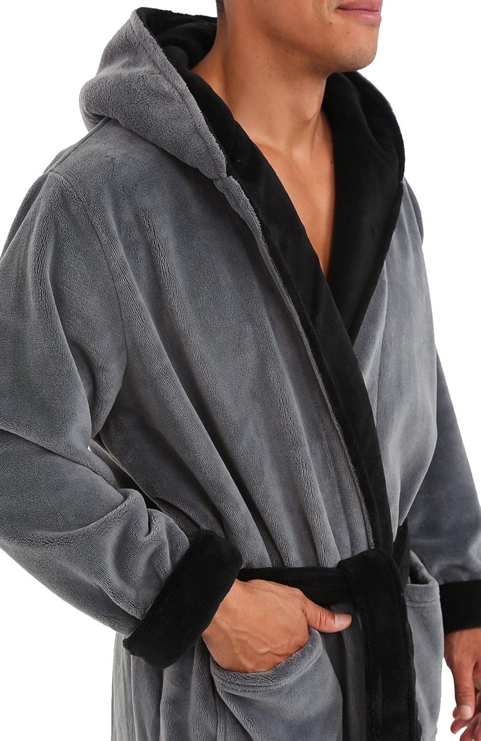 Alexander Del Rossa Men's Warm Fleece Robe with Hood, Big and Tall Contrast Bathrobe at  Men’s Clothing store