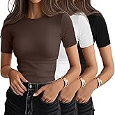 Ficerd 3 Pack Women's Ribbed T-Shirts, Cotton Short Sleeve Basic Tees Crewneck Fitted Tops Casual Shirts 2026 Summer Trendy