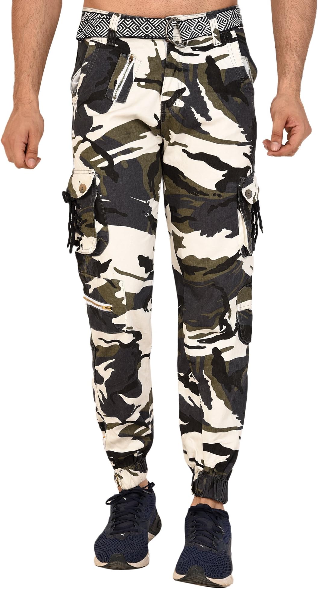 SYLAN Men's Army Cotton Cargo Grey & White