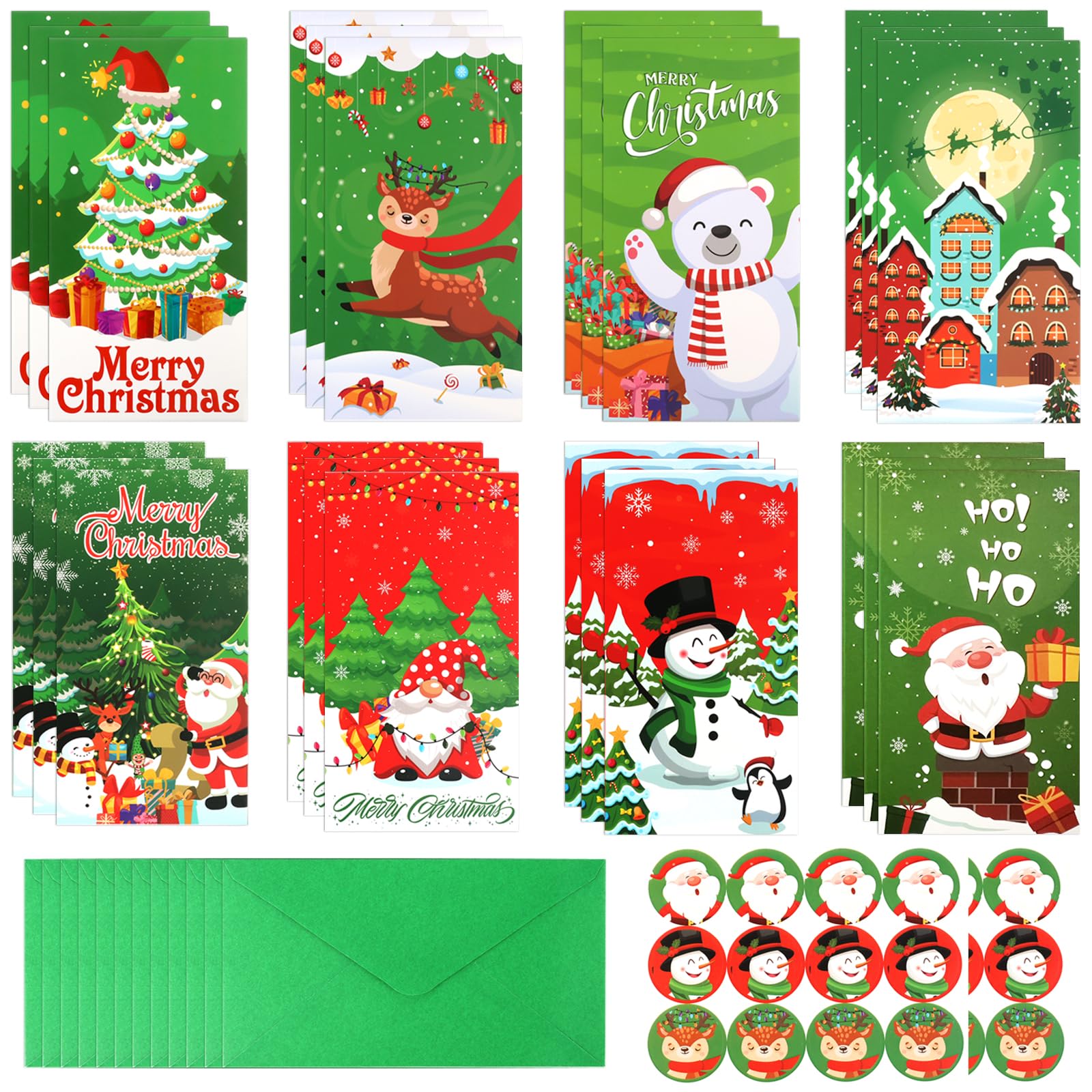 Lemicin Christmas Money Wallets and Envelopes - 24pcs Cash Gift Cards With 8 Styles and Stickers
