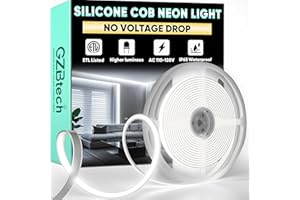 GZBtech Silicone COB Neon Rope Lights 16.4FT/5M, 6000K Super Bright Cold White Waterproof Neon Strip Light, AC 110-120V Flexible Soft Cuttable Tape Rope Lighting for Indoor Outdoor Home Commercial